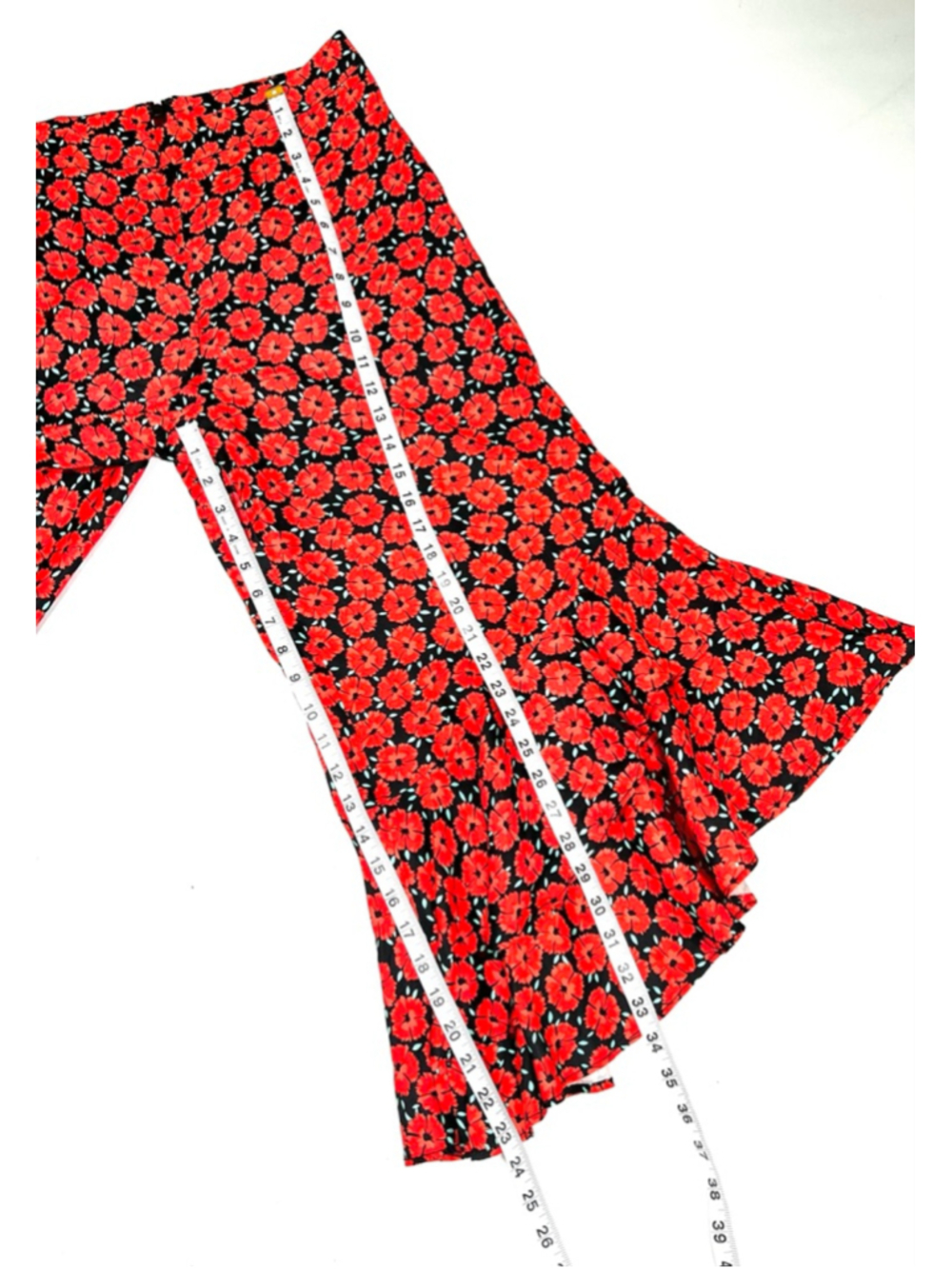 Anthropologie Womans Pants Red Floral Wide Leg Ruffke Pants Size 6 Viscose Cupro - Picture 7 of 10